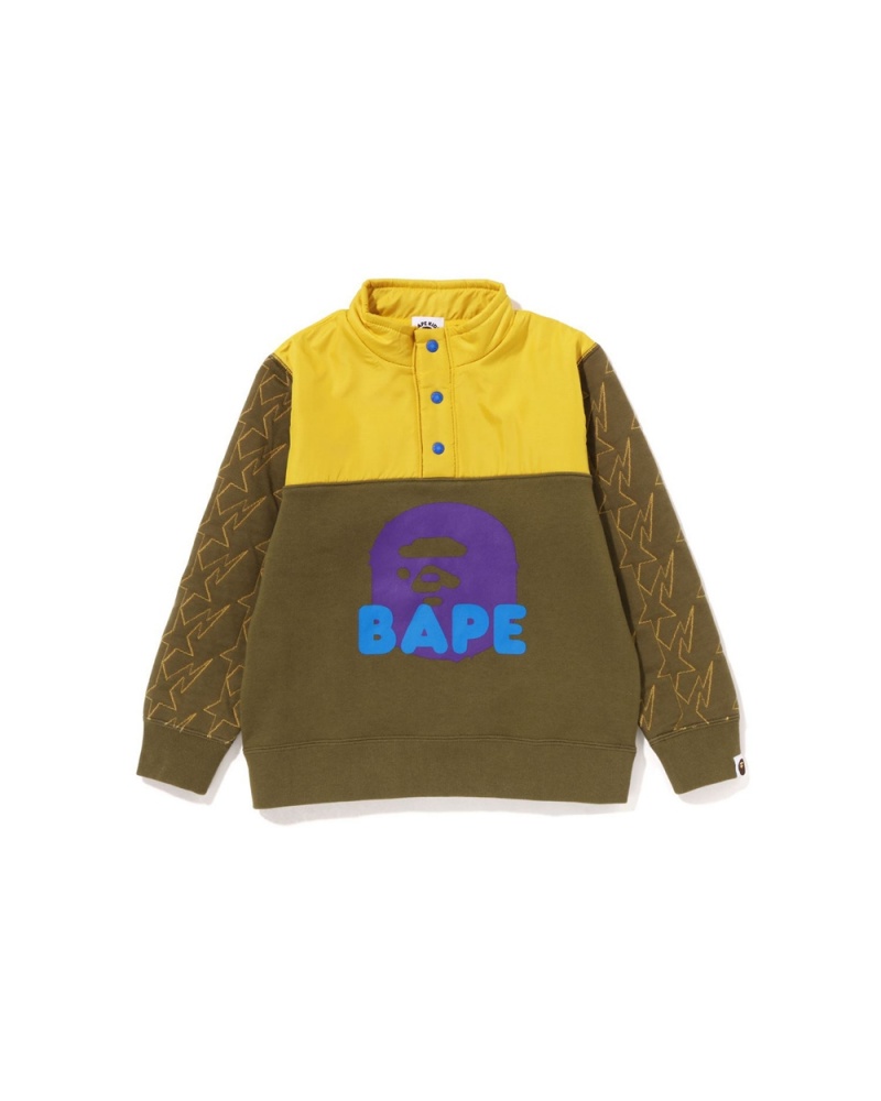 Vêtements D'extérieur Bape STA Quilting Ape Head Half Snap Sweat Kaki Foncé Enfant | OSL-80072623